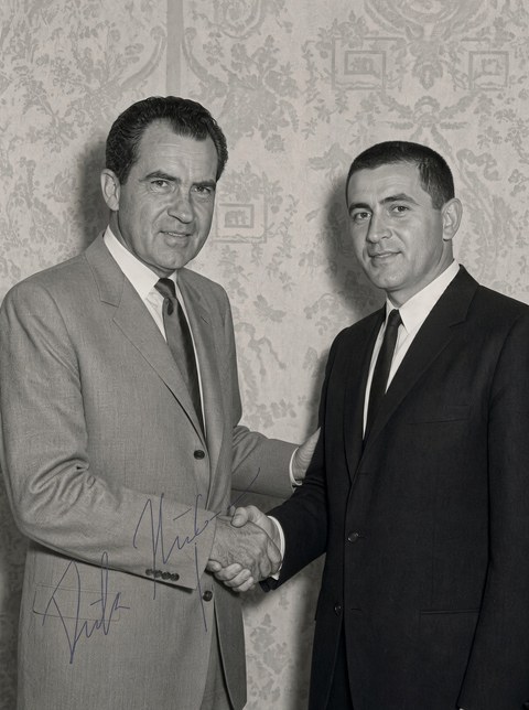 Harold R. Nagan (right) shaking hands with Richard Nixon